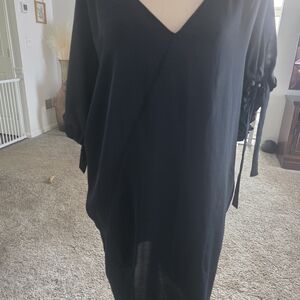 Black V-Neck Tunic Dress with Side Tie Detail
